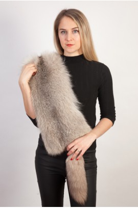 Grey fox fur scarf-collar with tail